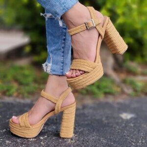 Women's  Chunky High Heel Platform Ankle Strap Espadrille Sandals